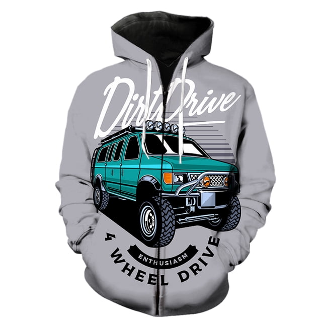 Sudadera con capucha y cremallera para hombre, diseño de coche clásico de dibujos animados, estilo casual, estilo hip hop, de gran tamaño, con estampado 3D, chaquetas y tops divertidos para adolescent
