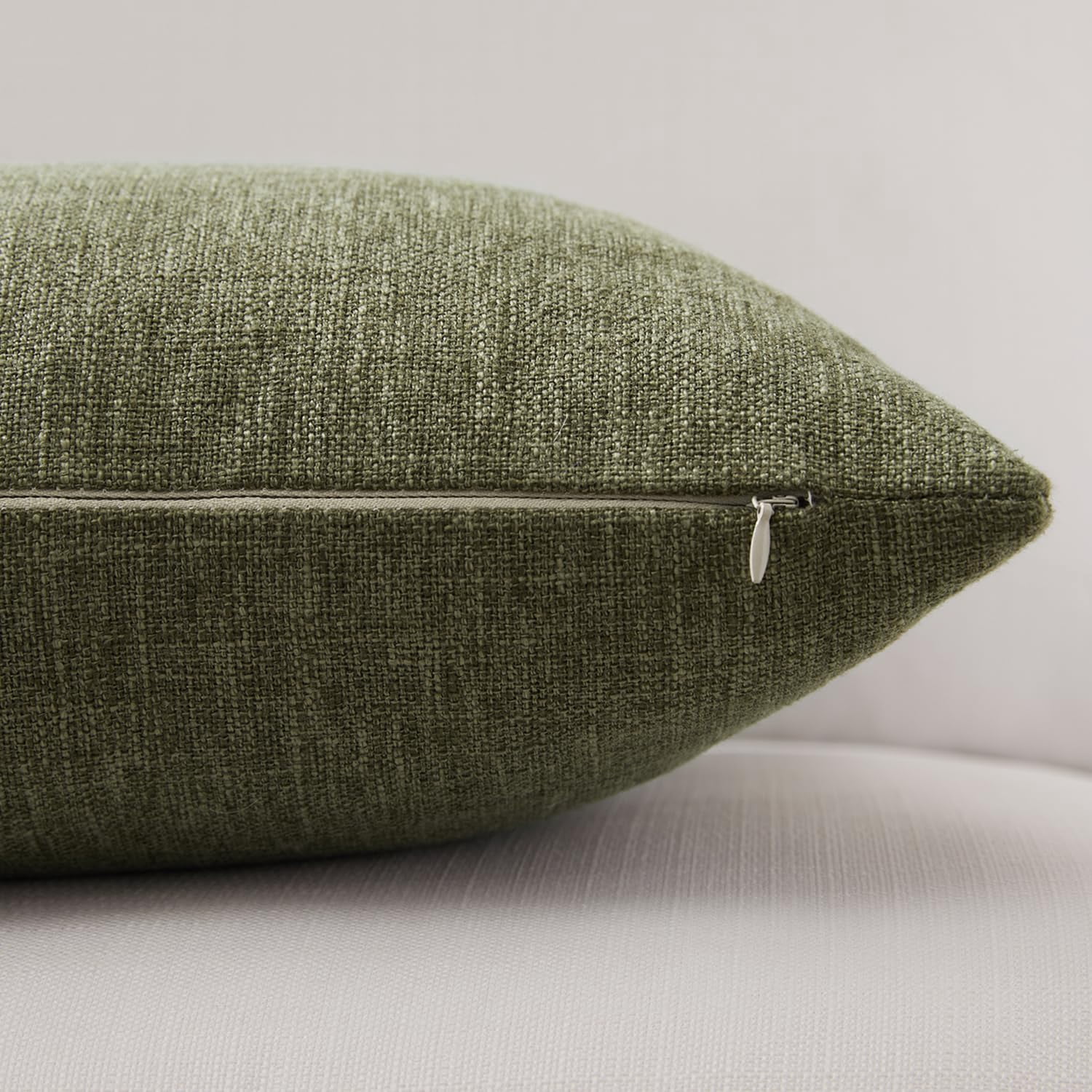 Set Of 2 Dark Moss Green Throw Pillow Covers 22x22  Modern Farmhouse Linen Blend Decorative For Couch Sofa Bed Earth Tone Home Decor