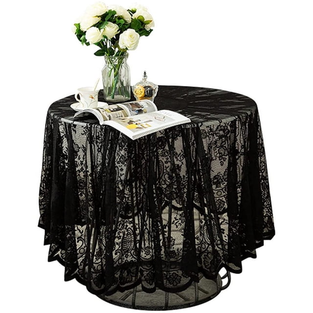Nvzi Mantel de encaje negro bordado con elegantes patrones florales, mantel redondo superpuesto para bodas, fiestas, cenas largas, decoración del hogar (redondo-60, negro)