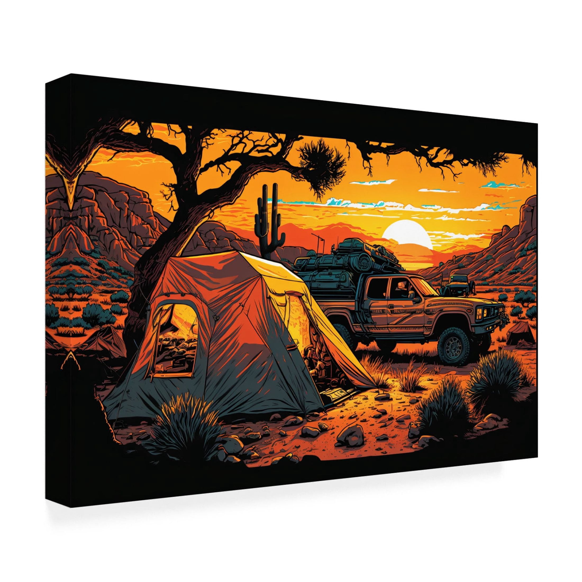 Canvas Wall Art - Ray Heere 'Silkscreen Pickup Truck At The Campsite 1' Wall Art for Living Room, Bedroom, or Office Décor by Trademark Fine Art - 24 x 16 Inches