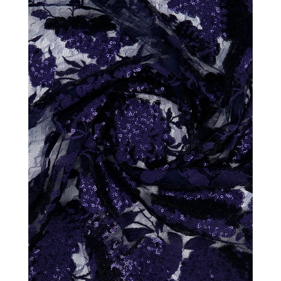 Zelouf Stevie Floral Lace On Sequin Embroidery  , Sewing, DIY, Crafts Fabric by the Yard, Navy/navy, 1 Yard