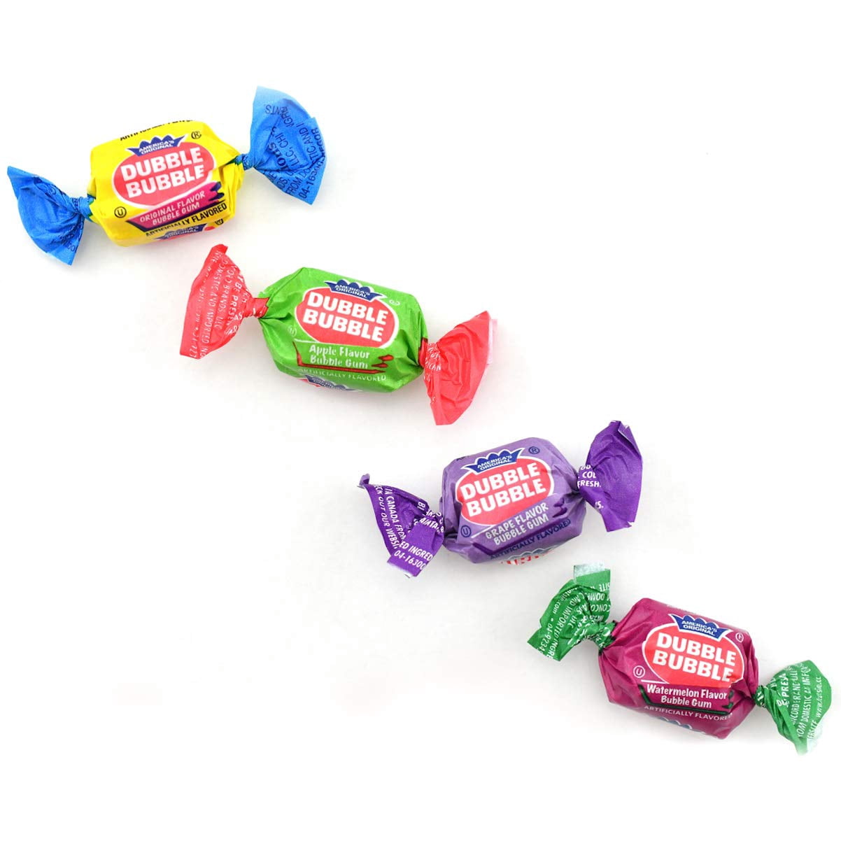 Dubble Bubble Gum - 300 Count Resealable Tub of Individually Wrapped Fruit and Bubble Gum - Original, Watermelon, Apple and Grape Flavors - Peanut and Gluten Free, 47.6 Ounce