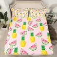 thumbnail image 2 of Manfei Watermelon Print Twin Sheet Sets for Kid, Pink Yummy Fruit Twin Fitted Sheet, Kawaii Cartoon Pineapple Flat Sheet, Lightweight Room Decor, 3-Piece, 2 of 7