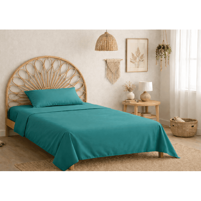 Juego De Sabanas Microfibra Soft Colores Lisos Individual Esmeralda Liso Sólido
