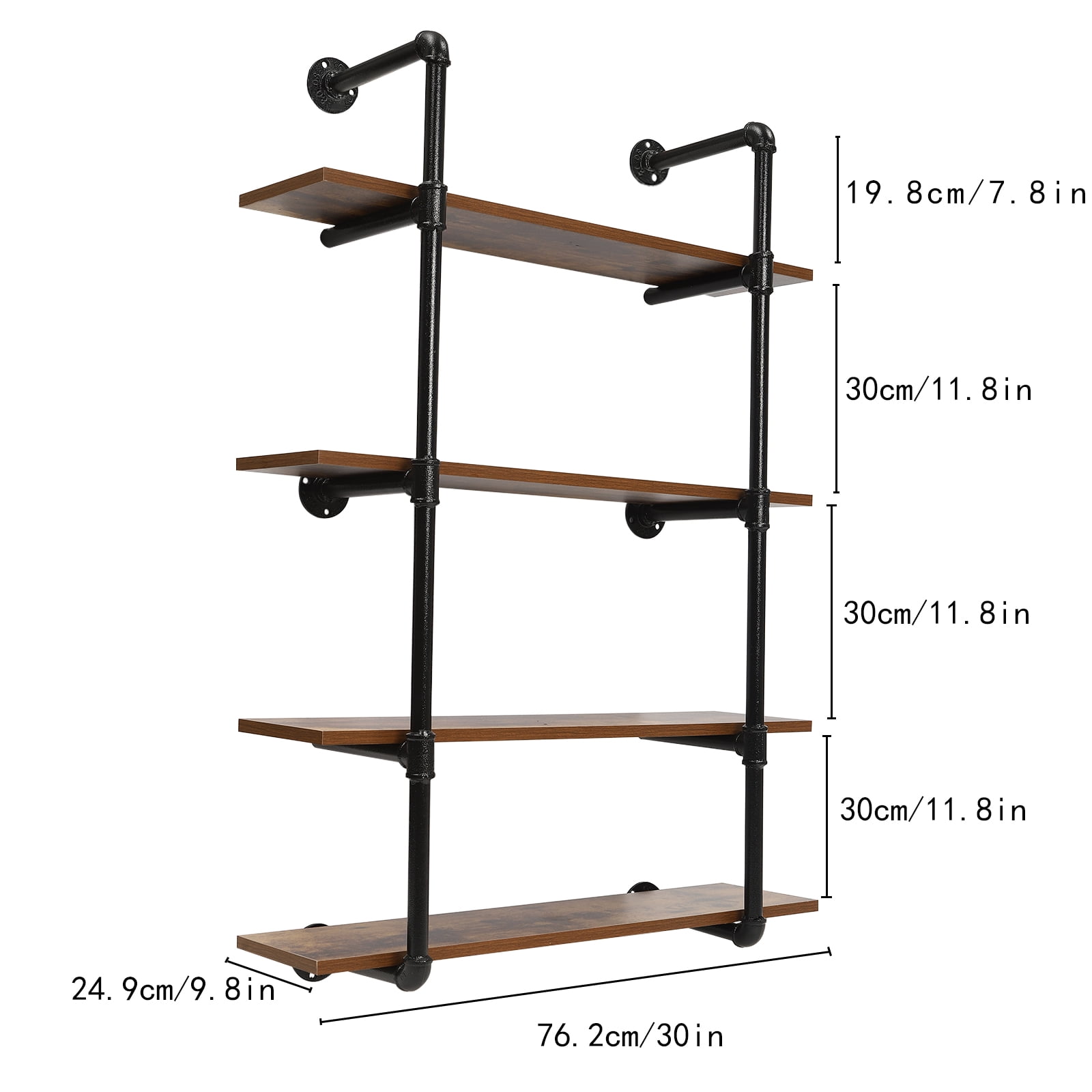 Industrial Pipe Shelving Wall Mounted 4 Tiers Metal Floating Shelves Home Office Real Wood Book Shelves