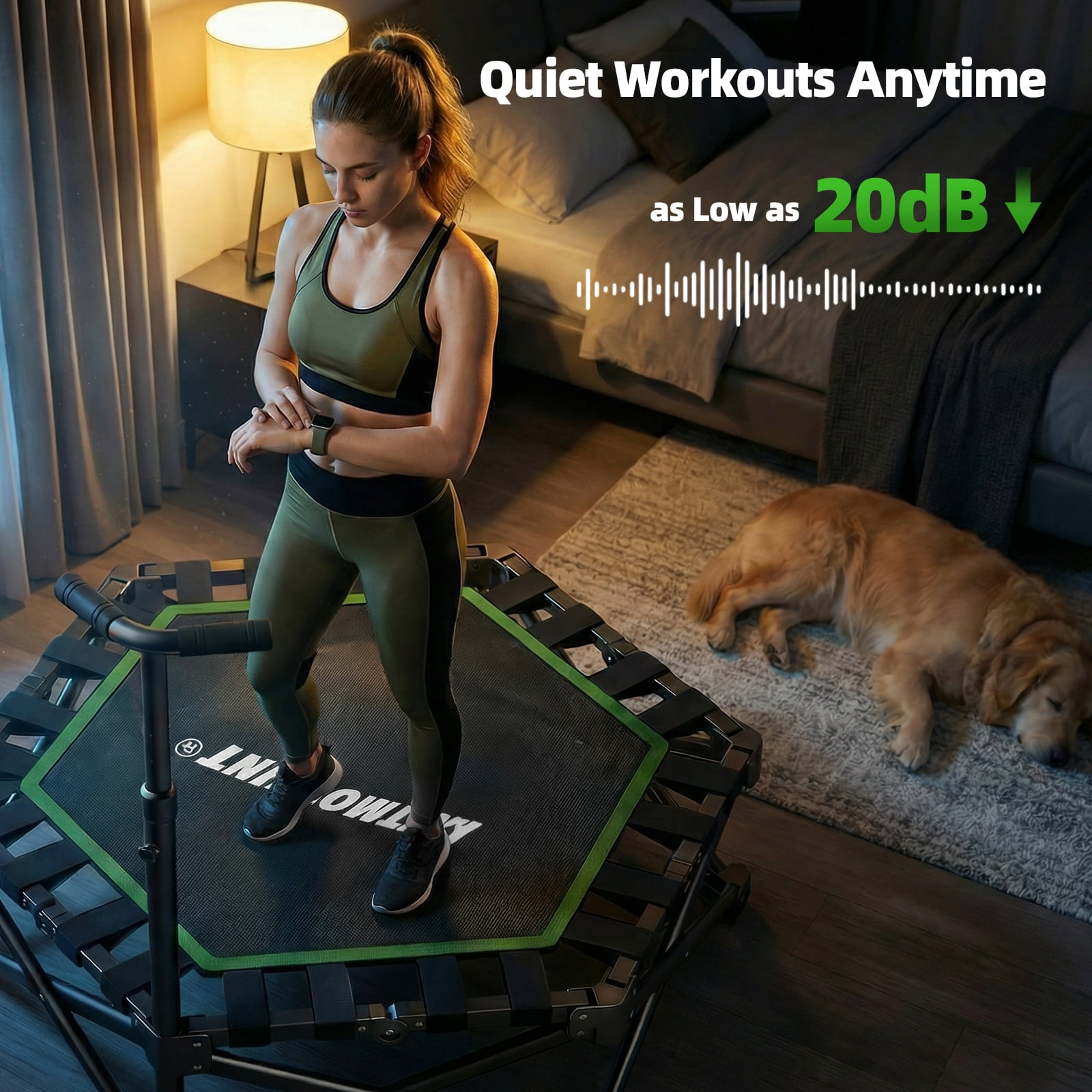 EAST MOUNT 42" Foldable Mini Trampoline for Adults, No Assembly Ultra Quiet Fitness Rebounder with Adjustable Handle, 450LBS Capacity Low Impact Exercise Trampoline for Home Gym Apartment