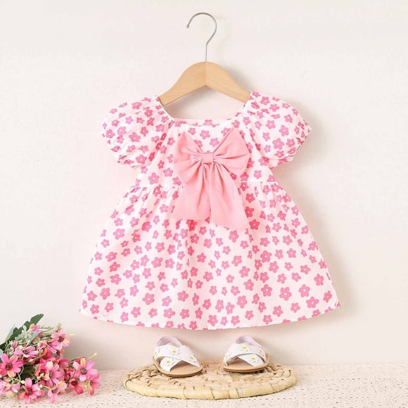 Économies d'Été! Robe d'Été pour Enfants, Robes Décontractées pour Filles en Liquidation, Robe d'Été à Manches Courtes pour Tout-Petits et Bébés Filles avec Motif et Jupe à Manches Courtes