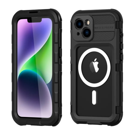 for iPhone 14 Case, IP68 Waterproof Dustproof Shockproof Cases with Built-in Screen Protector, Full Body Sealed Protective Front and Back Cover for iPhone 14, 6.1 inch, Black