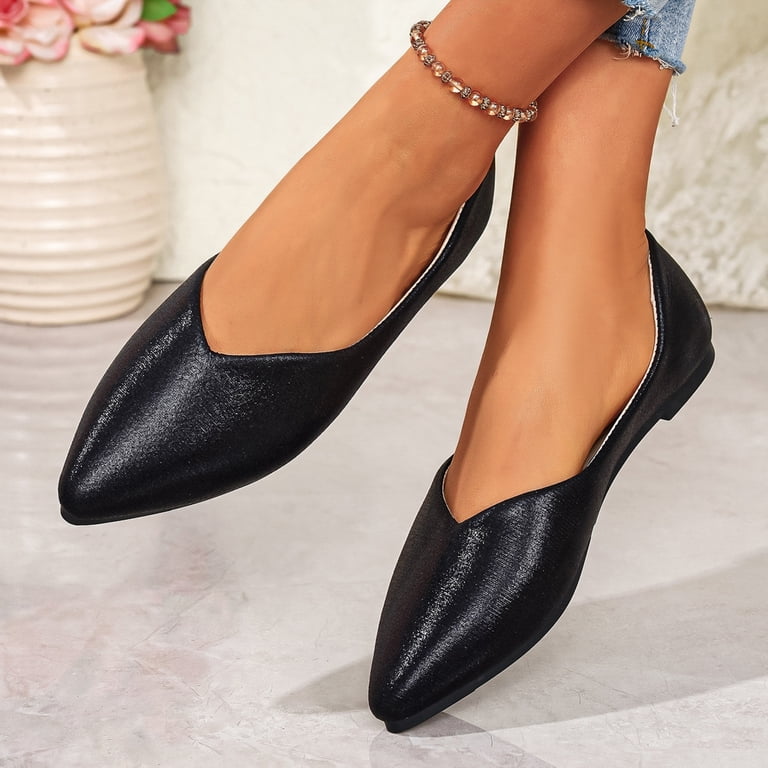 Rokment Womens Metallic Glitter Dress Shoes Ballet Flat Fashionable Casual Comfortable Leather Pointed Toe Slip on Loafers Bridal Wedding Formal