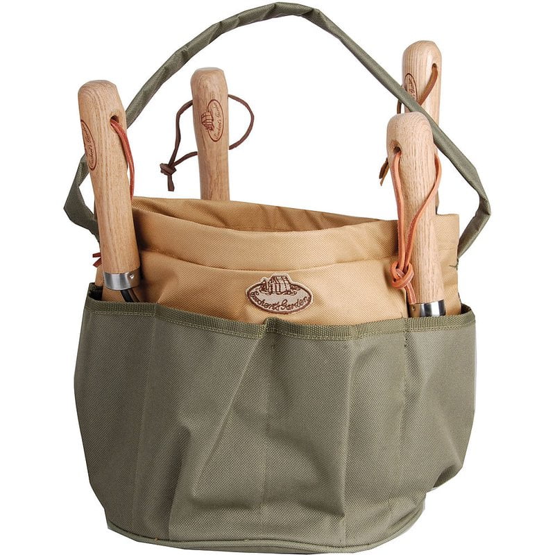 Esschert Design GT05 Round Canvas Garden Tool Bag 8 Pockets 10 x 10 inch Green