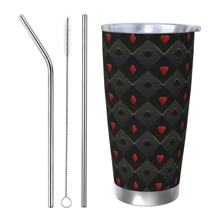 

KLL Red Poker Print 40oz Stainless Steel Insulated Car Cup with Spillproof Lid - Keep Your Drink Hot or Cold on the Go-Straw Three-piece Set