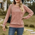 thumbnail image 4 of WREESH Womens Fashion Dressy Tops Square-Neck Solid Color Jacquards Winter-Neck Long Sleeve Casual Shirt Blouse Pullover Pink, 4 of 4