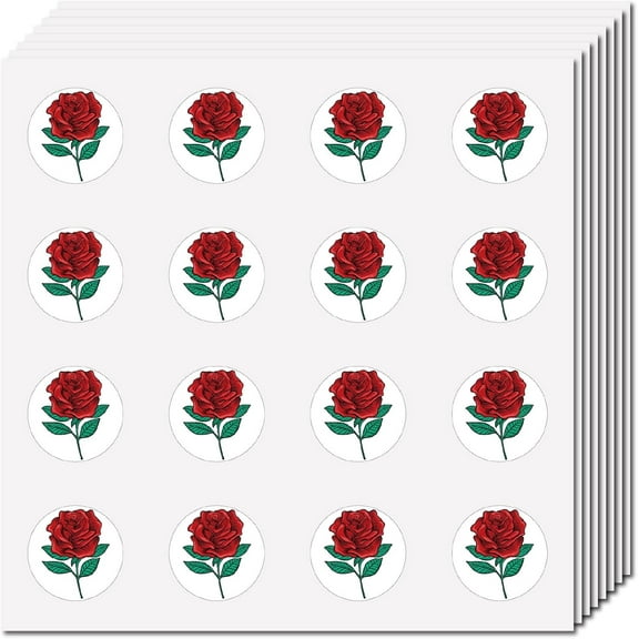 128Pcs Small Rose Stickers Flower Vinyl Decal Self-Adhesive Waterproof Sticker Round Bulk Red Stickers for Water Bottles Laptop Luggage Cup Computer Mobile Phone Skateboard 2.5x2.5cm