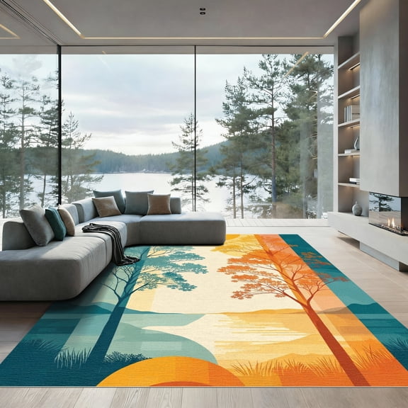 ODIKA 4'x6' Machine Washable Non-Slip Area Rug, Abstract Orange High Traffic Rug, Orange, 1077905