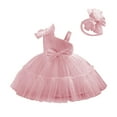 thumbnail image 2 of Moocorvic Toddler Girl Dress with Hairband, Baby Sling Puffy Skirt Bowknot Princess Dress for Wedding Birthday 6-9 Months,Pink, 2 of 9