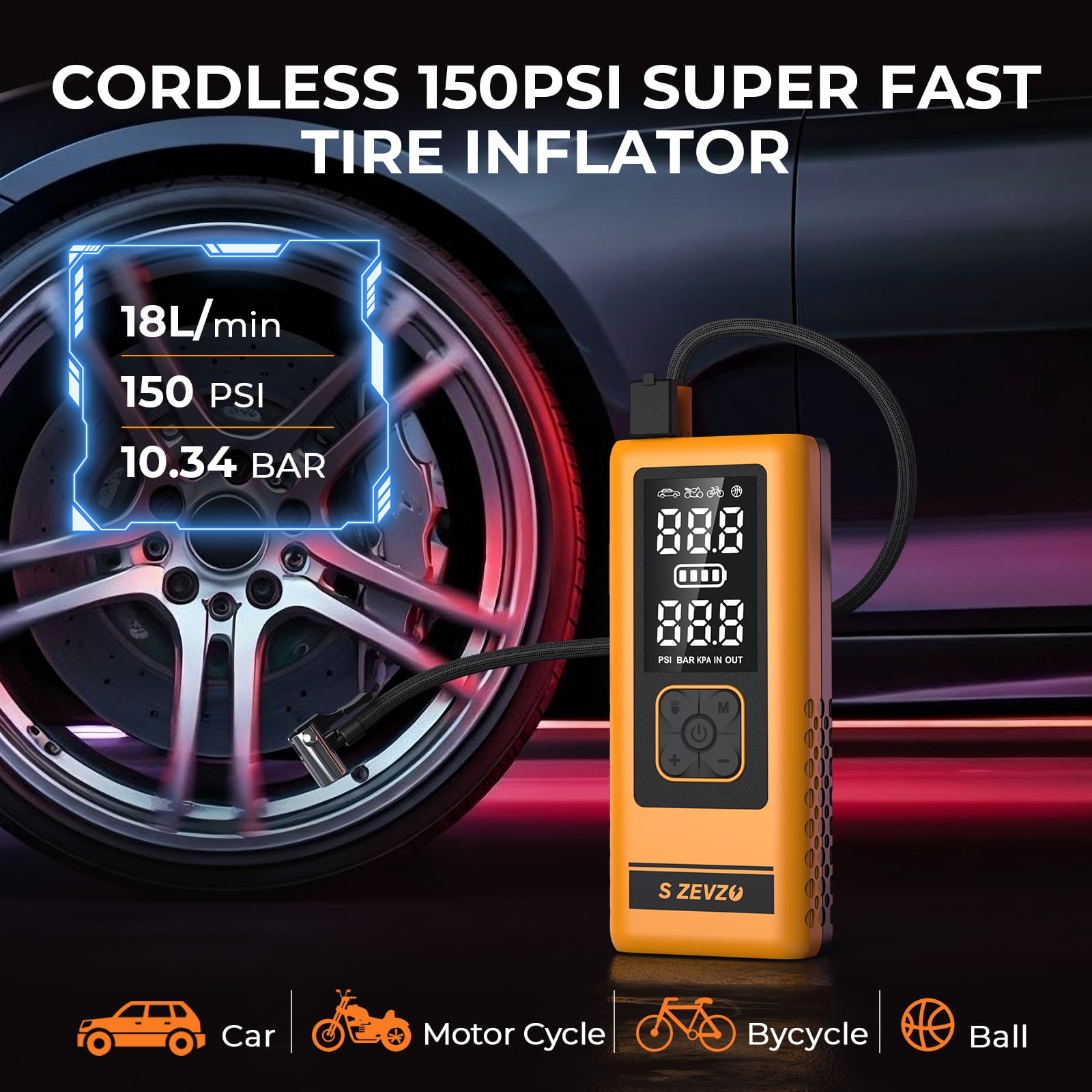 6000A 150PSI Car Battery Charger Jump Starter ,with Air Compressor,12V Jump Box Car Battery Jumper Starter Portable with Jumper Cables, LCD Display, Lights,Yellow