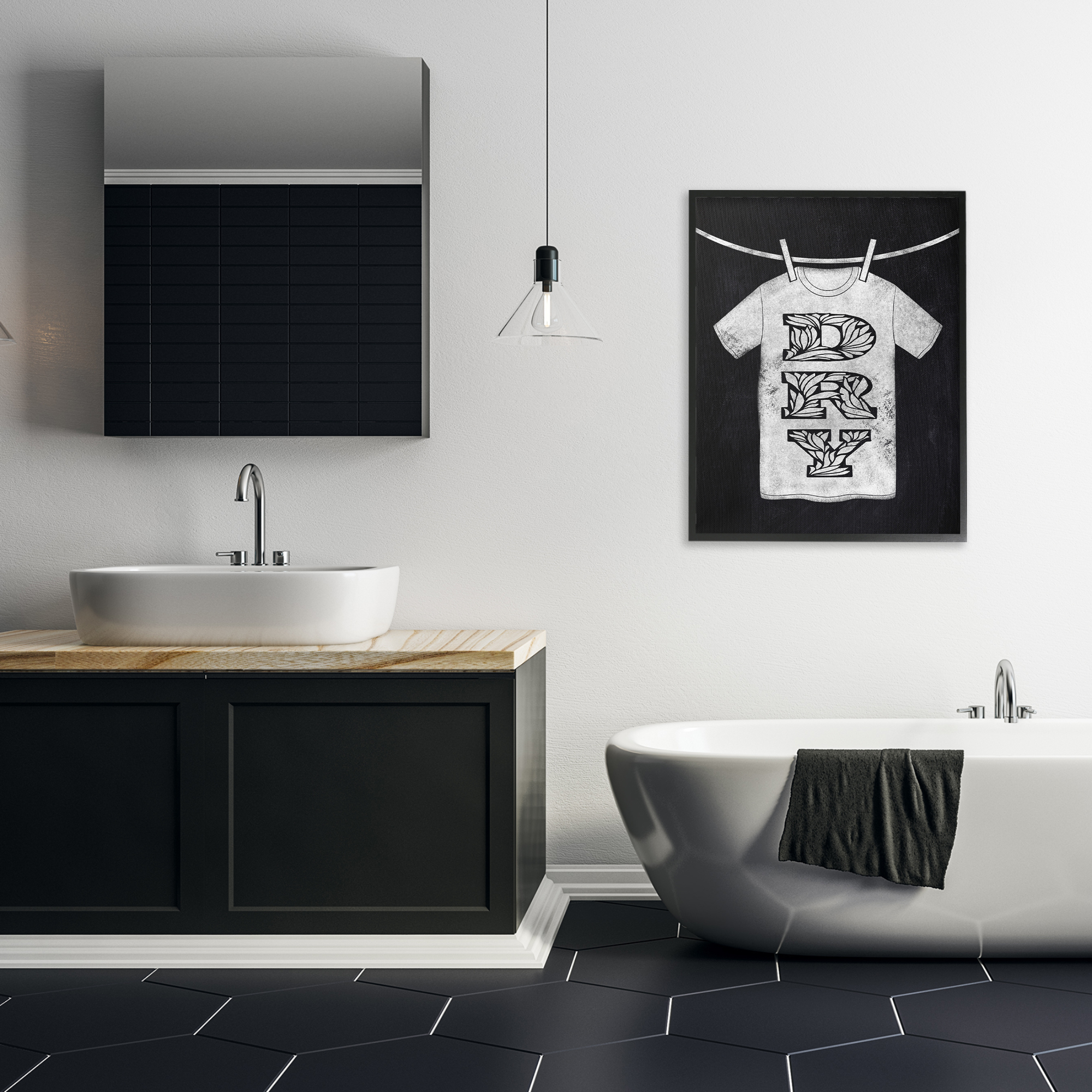 Laundry Dry Ornate Letters Black Framed Giclee Art, design by Marcus Prime