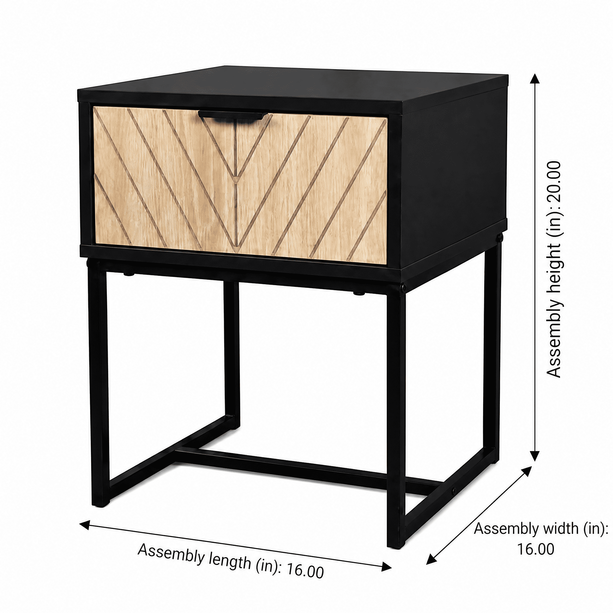Modern Minimalist Accent Side Table, Elegant Black Finished End Table with Natural Wood Drawer, Compact Space-Saving Nightstand for Entryway Living Room Bedroom Corridor
