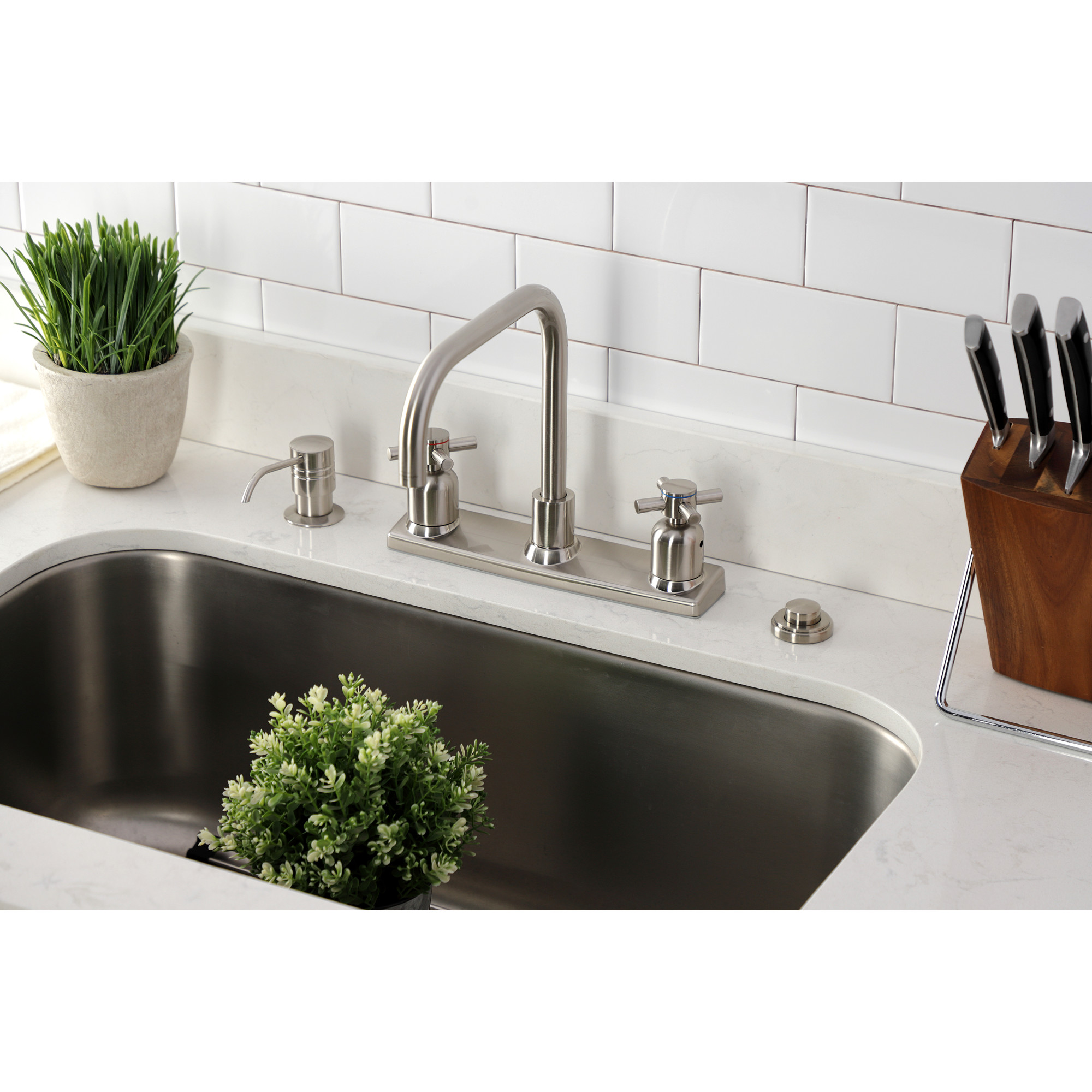 Kingston FB2148DX Concord Two-Handle 2-Hole 8" Centerset Kitchen Faucet in Brushed Nickel