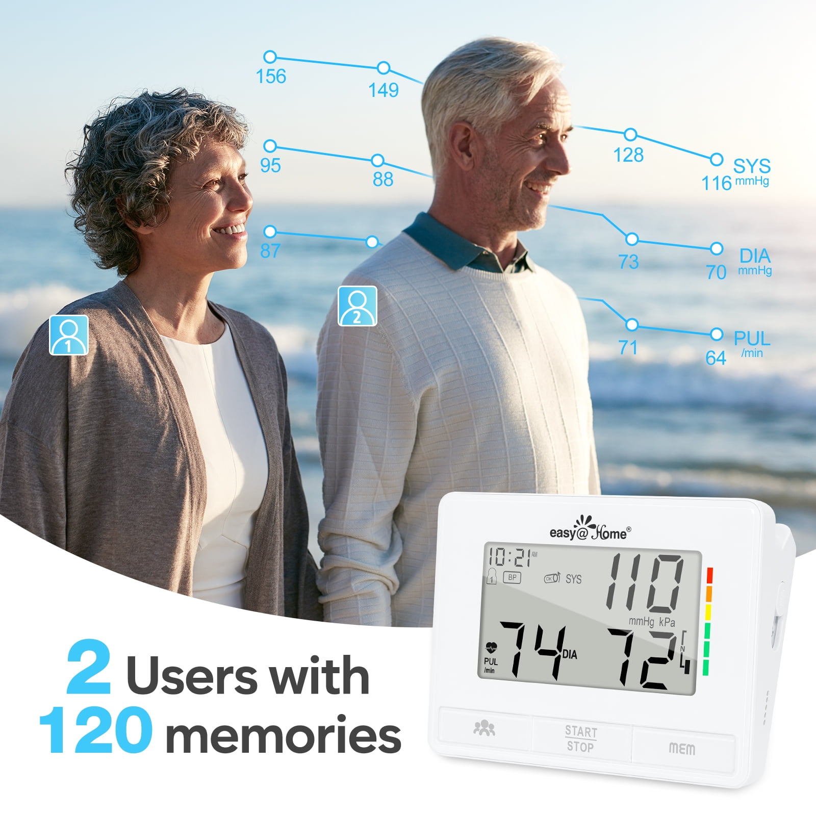 Easy@Home EBP-073 Adjustable Large Cuff Arm Blood Pressure Monitor