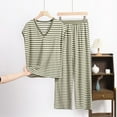 thumbnail image 2 of cfhntfmh Womens Pajama Sets Modal 2 Piece Lounge Set Stripe Cap Sleeve Top with Long Pant Pj Set Comfy Nightwear（Army Green,5X-Large), 2 of 3