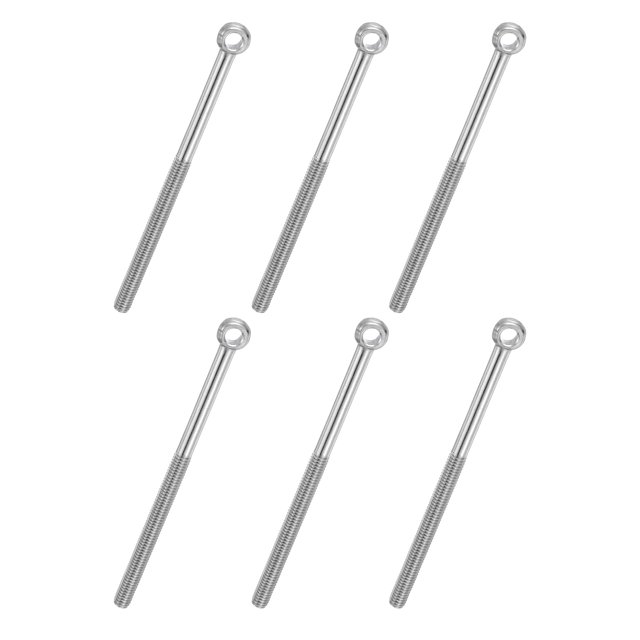 Uxcell 6 Pcs M6x90mm Shoulder Swing Lifting Eye Bolt, 304 Stainless Steel Metric Half Tooth Thread Fisheye Eye Slip Hole Screw Rigging Bolt Metal Fasteners Screws, Silver Tone