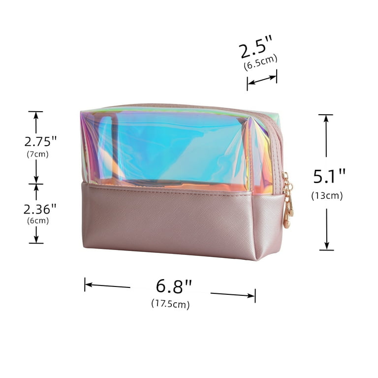 Holographic Makeup Bag Cosmetic Pouch for Women Leather Pink 