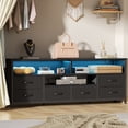 thumbnail image 4 of Tydimor 6-Drawer Fabric Dresser with LED Lights & Outlet, TV Stand with 3 Open Compartments, Metal Frame Anti-Tip Design, Fits 32"-70" TVs, for Bedroom or living room, Black (55"), 4 of 9
