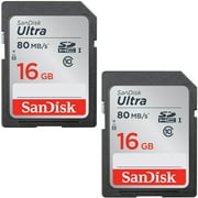 Sandisk SDSDUNC-016G-AN6IN Ultra SDHC 16GB UHS Class 10 Memory Card, Up to 80MB/s Read Speed 2 Pack