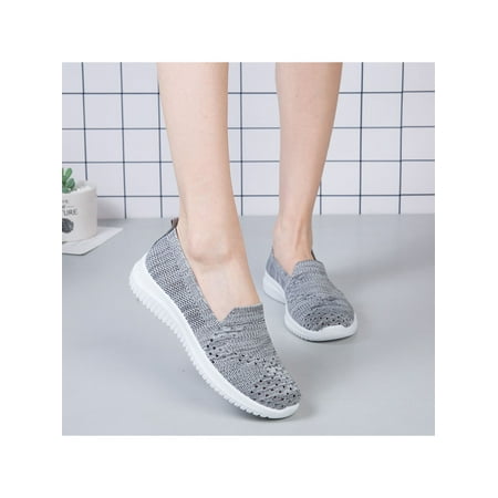 

Bellella Women Sneakers Slip-Ons Flats Comfort Cloth Shoes Breathable Walking Shoe Travel Daily Loafers Gray 5