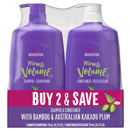 Aussie Miracle Volume with Bamboo & Kakadu Plum, Paraben Free Shampoo & Conditioner, 26.2 fl oz Dual