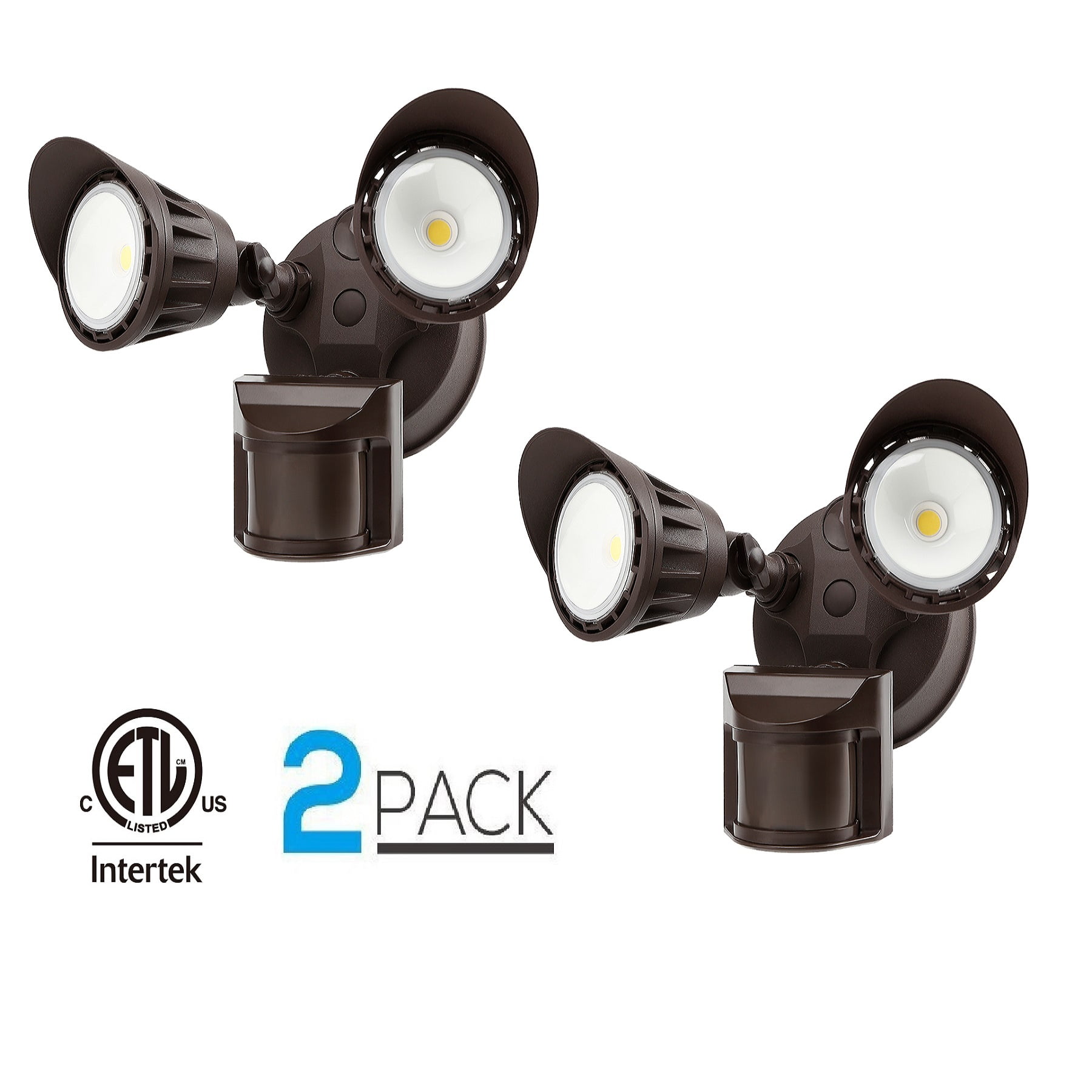 Leonlite 2 Pack 25w 200w Equiv Dual Head Motion Activated Led Outdoor Security Light With Photocell Newly Added Dim Mode 3000k Warm White Area