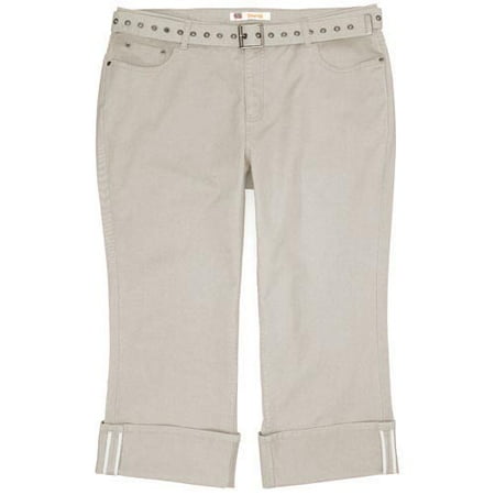 Faded Glory - Women's Plus Belted 5-Pocket Cuff Pant