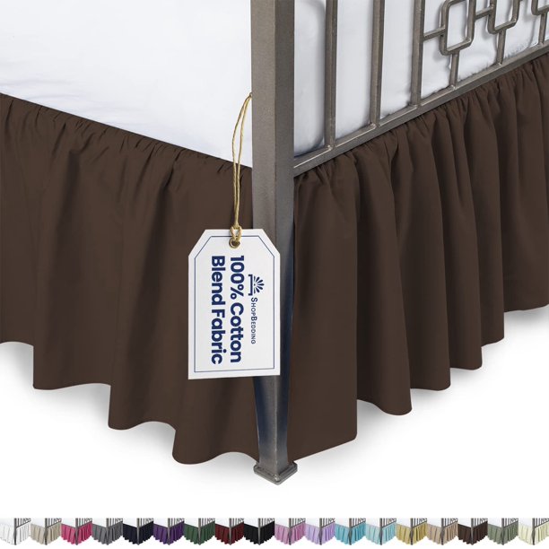 Ruffled Bed Skirt with Split Corners, Day Bed, Brown, 14'' Drop Cotton