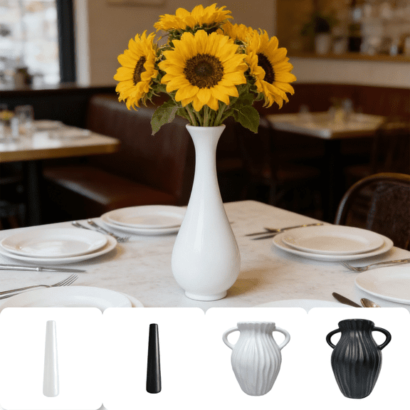 CuiLiyq White Round Plastic Flower Vase, Decorative Tabletop Vase for Fresh Dried Flowers, Home Living Room Bedroom Office Decor, Housewarming Gift Vase (8.9 Inch Tall)
