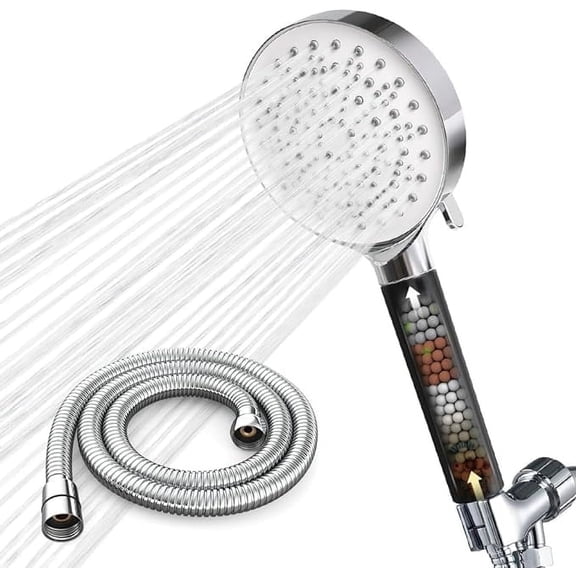 Newentor Filtered Shower Head, 6 Spray Modes High Pressure Shower Head with Handheld, One-Hand Adjustment, Anti-Clog Nozzles, 59" Stainless Steel Hose & Adjustable Bracket, Black