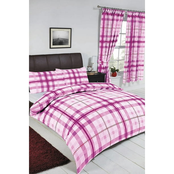 Super King Size Juego de Funda Nórdica Stanford Malva púrpura a cuadros ropa de cama