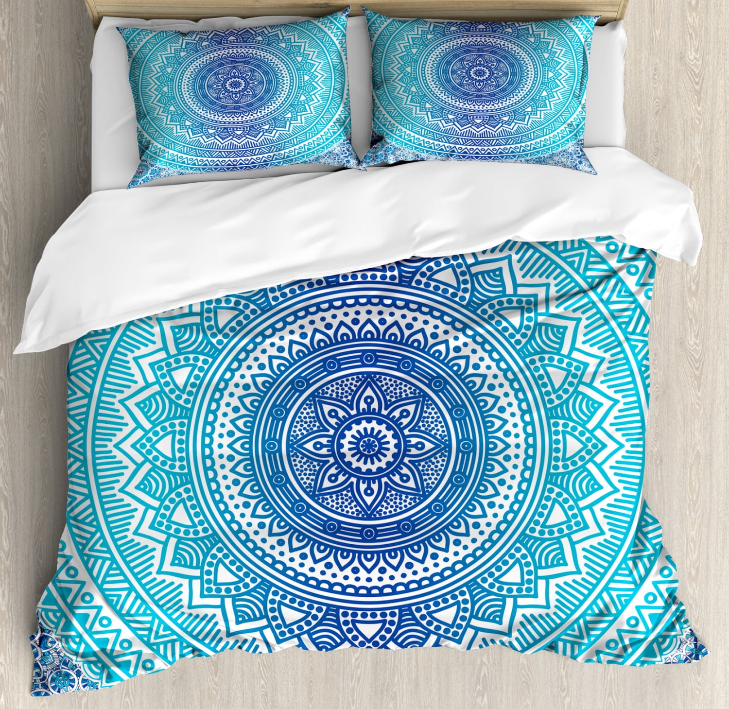 Blue And Pink King Size Duvet Cover Set, Bohemian Style King Size Bedding Set