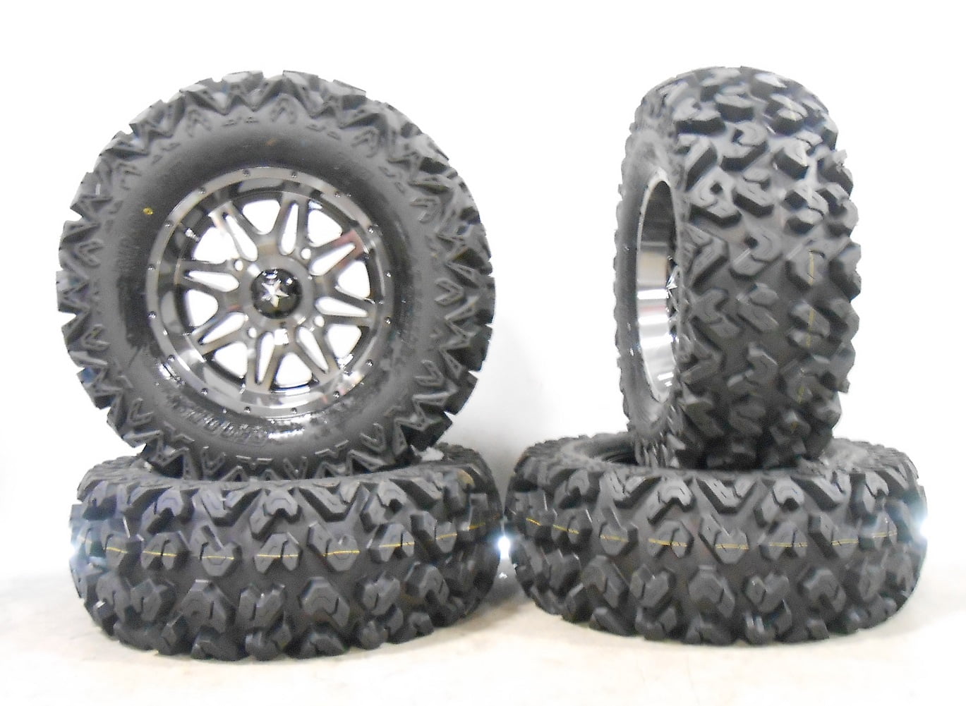 MSA Dark Tint Vibe 14" ATV Wheels 28" Rip Saw Tires CanAm Commander