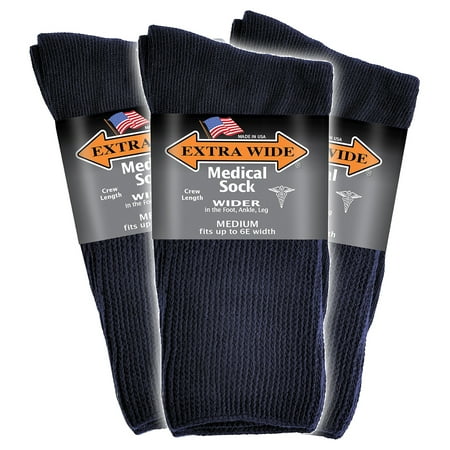 

Extra Wide Medical Crew (Mid-Calf) Socks (3 Pairs) for Men and Women Made in USA Pick your size Do not size up