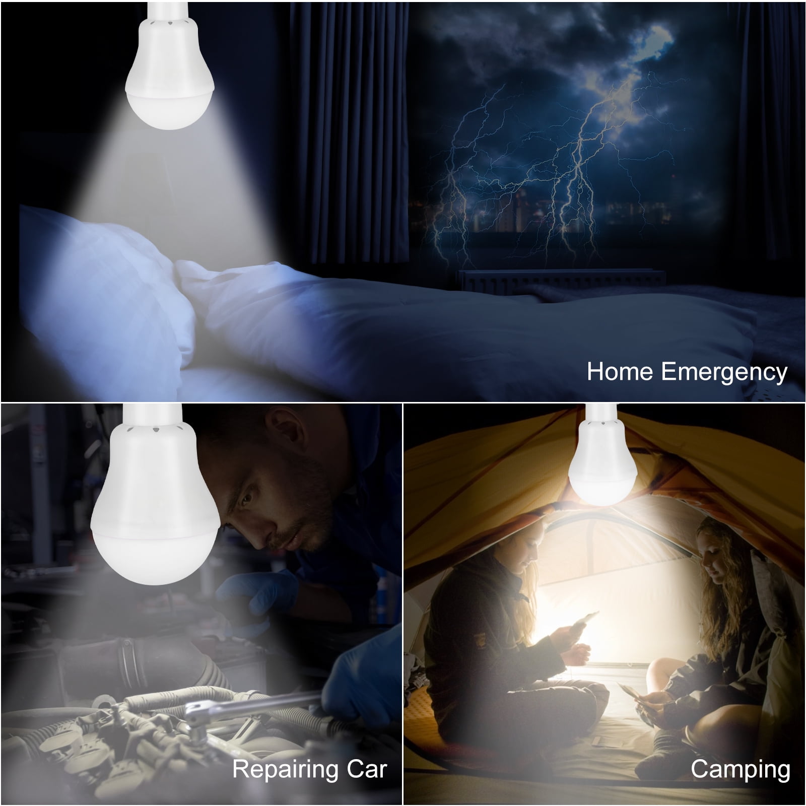 2pcs Portable Solar Powered LED Bulb Lights, TSV Outdoor Solar Energy Lamp Lighting for Home Fishing Camping Tent Emergency, 3W Rechargeable Light
