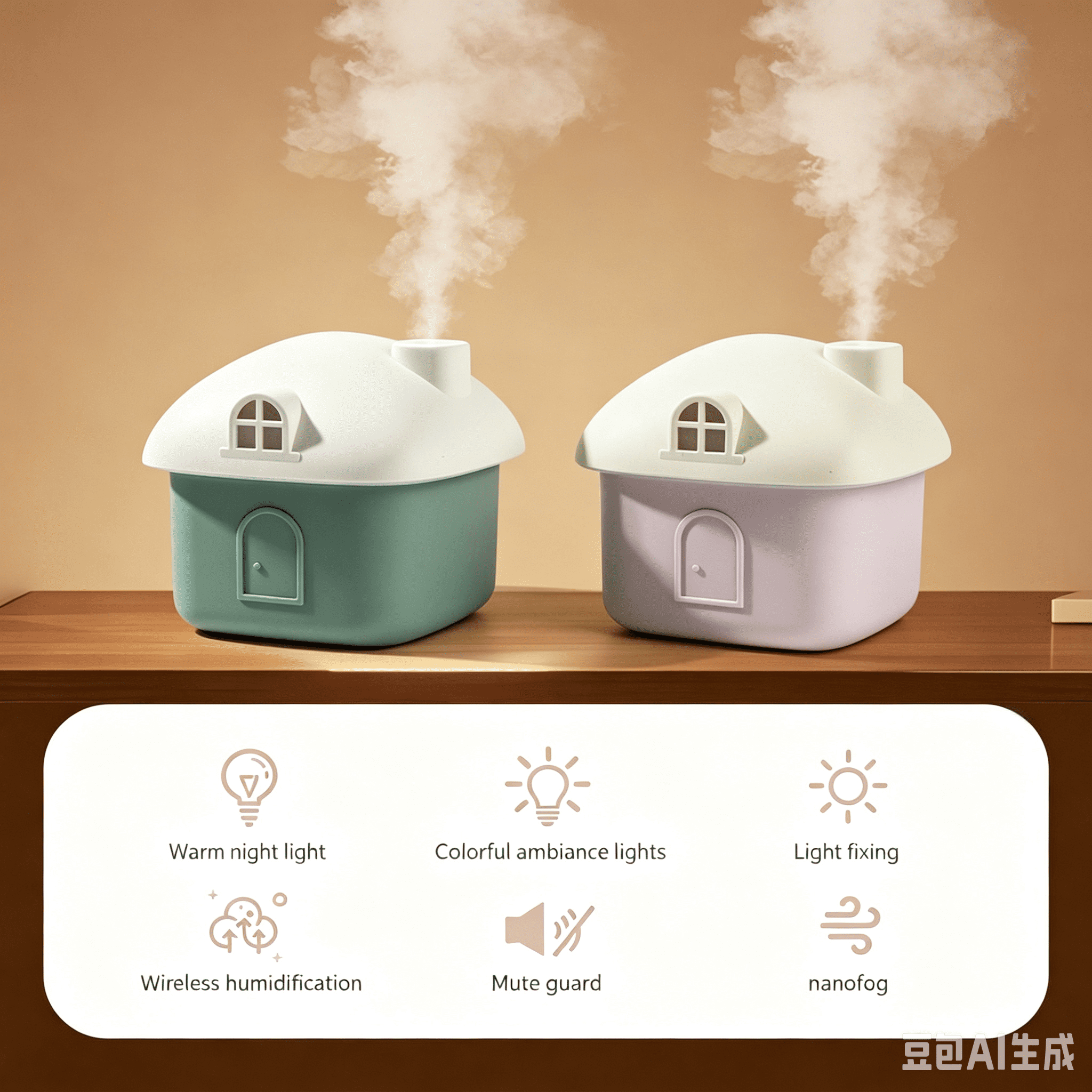 300ml Small House Humidifier with 7-Color Ambient Light, USB Rechargeable Cool Mist Humidifier, 2-Speed Timed Spray, Quiet Personal Humidifier for Bedroom, Office, Baby Room & Travel, Green/Pink