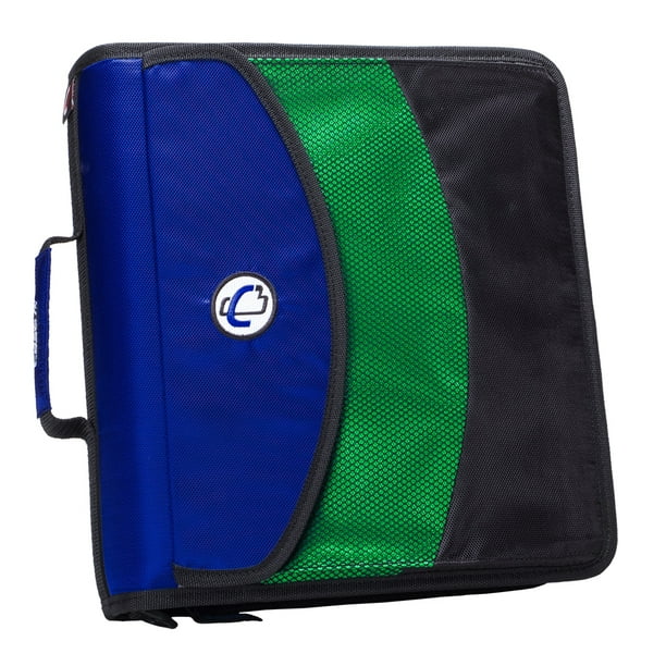 Case It Dual Ring Zipper Binder with Exterior Pocket, Blue, 3 inch, DUAL121A