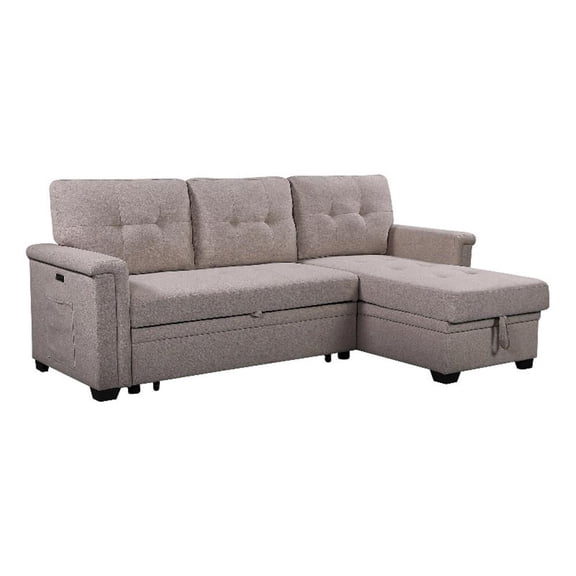 Benjara Ruben 84" Reversible Sleeper Sectional Sofa with Storage Chaise- Gray