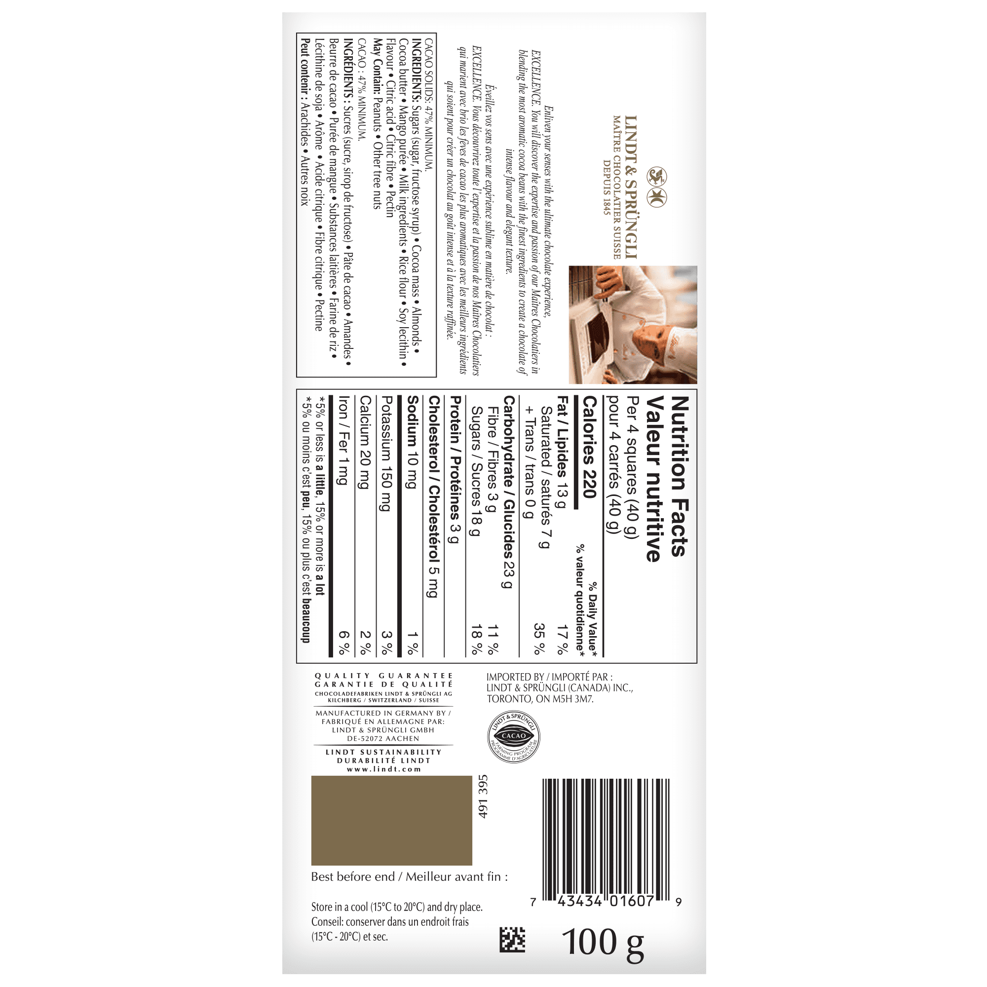 Lindt EXCELLENCE Mango Almond Dark Chocolate Bar, 100 g, 100 g