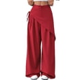 thumbnail image 2 of Women Wide Leg Baggy Flowy High Waisted Pants Loose Fit Casual Cozy Cute Y2k Trousers Red M, 2 of 9