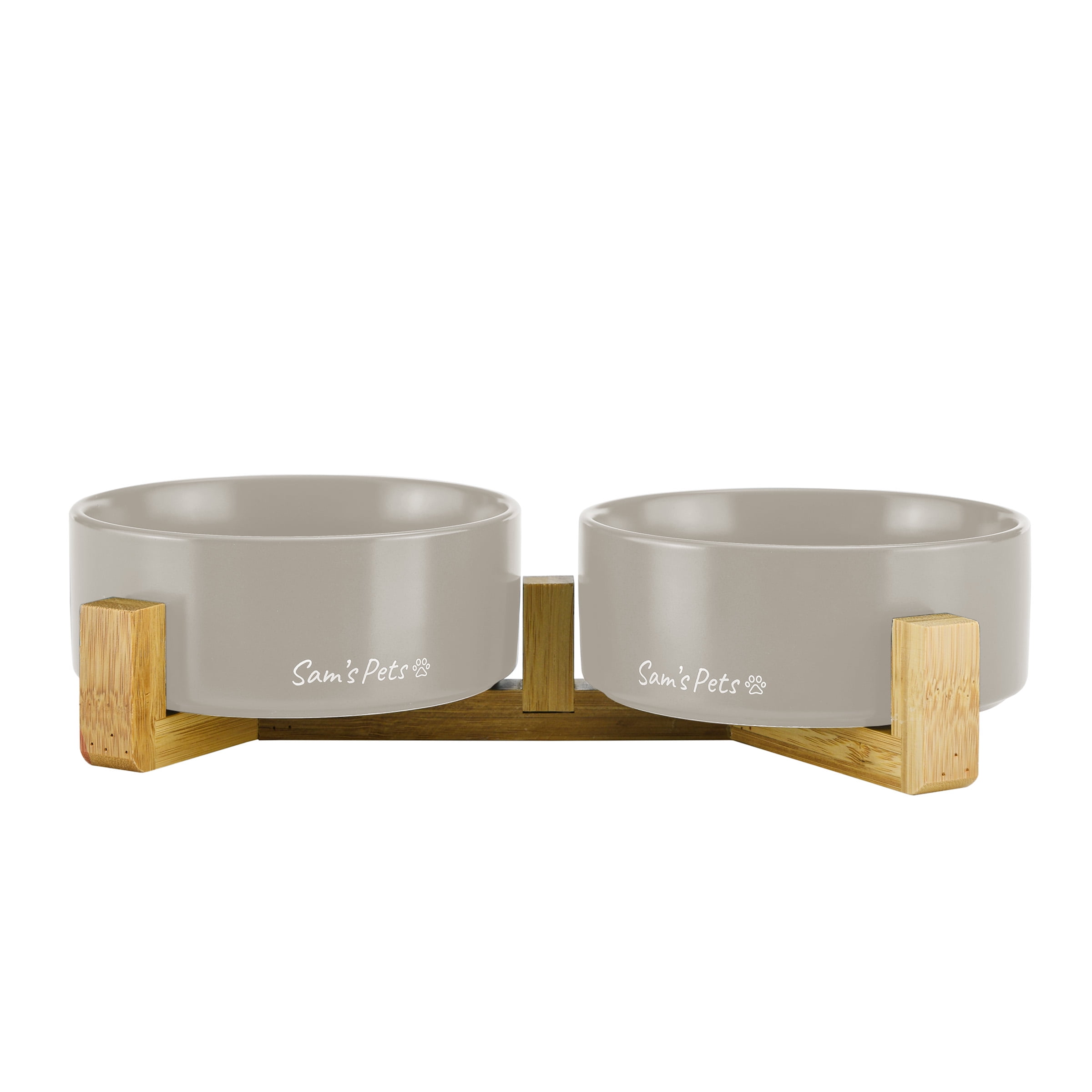 Coco Dual Pet Bowl with Wood Stand 5.11’’ in Gray