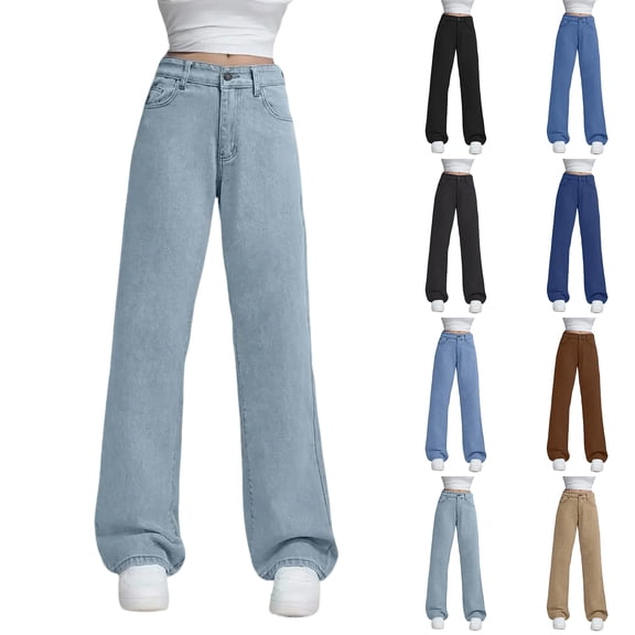 Wutalume High Waisted Jeans for Women Loose Straight Leg, Casual Trouser Style Denim Pants, Comfort Fit for Relaxed Everyday Wear,Black L