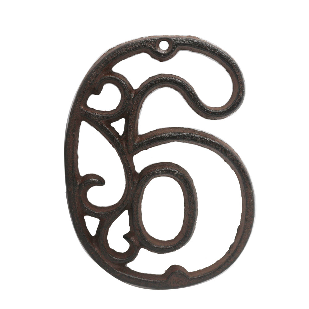 Decorative Vintage Cast Iron Metal House Numbers 4.3-Inch Rustic Hollowed Arabic Numbers 0 to 9 Cast Metal Address Number Home Garden Yard Mailbox Hanging Wall Sign Letters Decor(6) - image 1 of 5