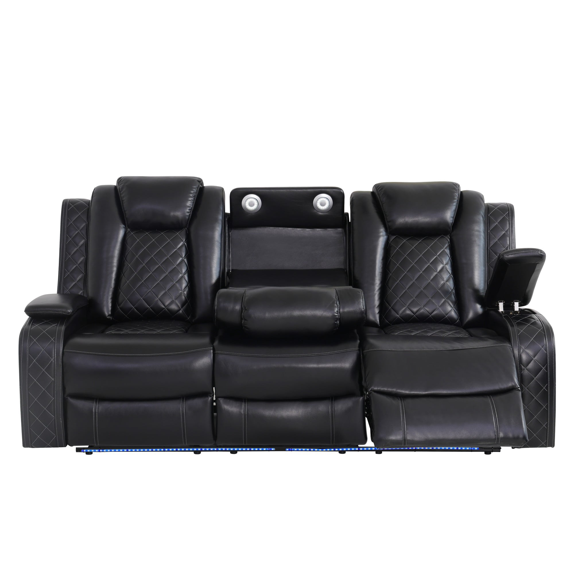 Gewnee 3-Seat Power Adjustable Sofa with One Recliner, Console & Cup Holders, Air Leather, Adjustable Reclining Angles, Suitable for Living Room, Black